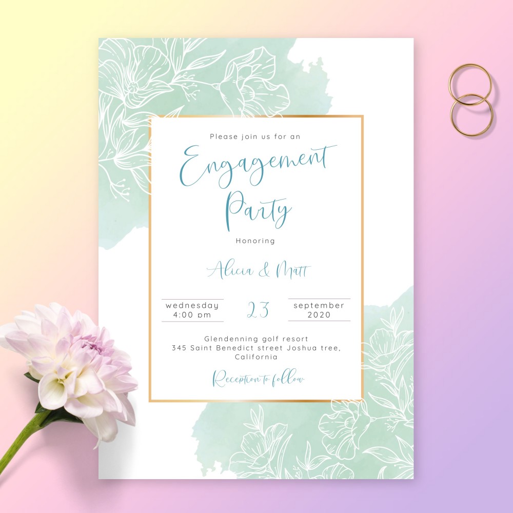 Customize and Download Romantic Blue Floral Engagement Party Invitation