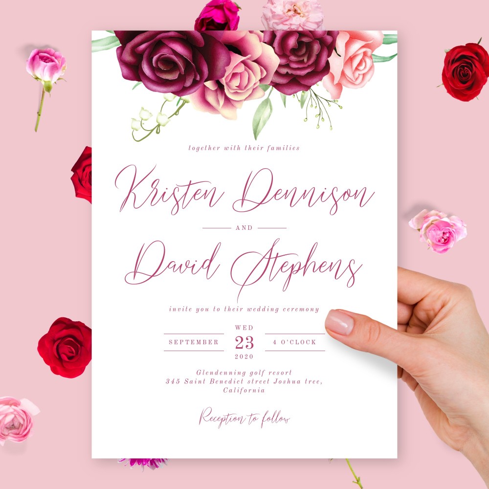 Customize and Download Romantic Burgundy Floral Wedding Invitation