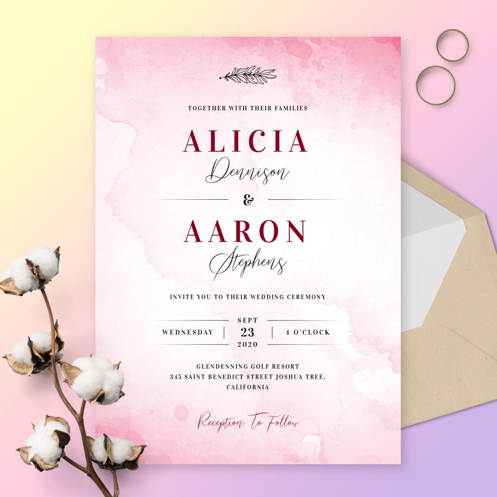 Customize and Download Romantic Pink Watercolor Wedding Invitation