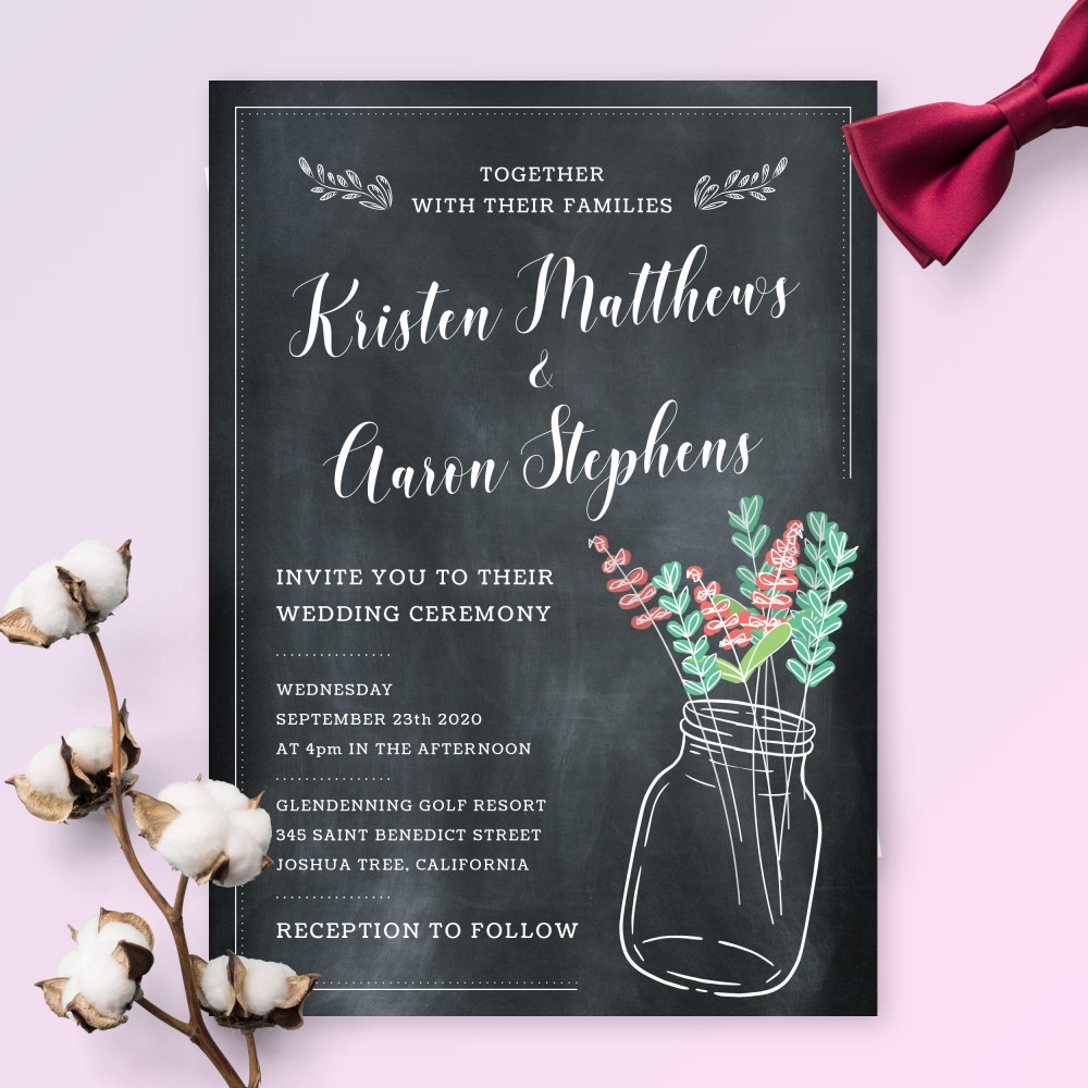 Customize and Download Rustic Chalkboard Mason Jar Wedding Invitation