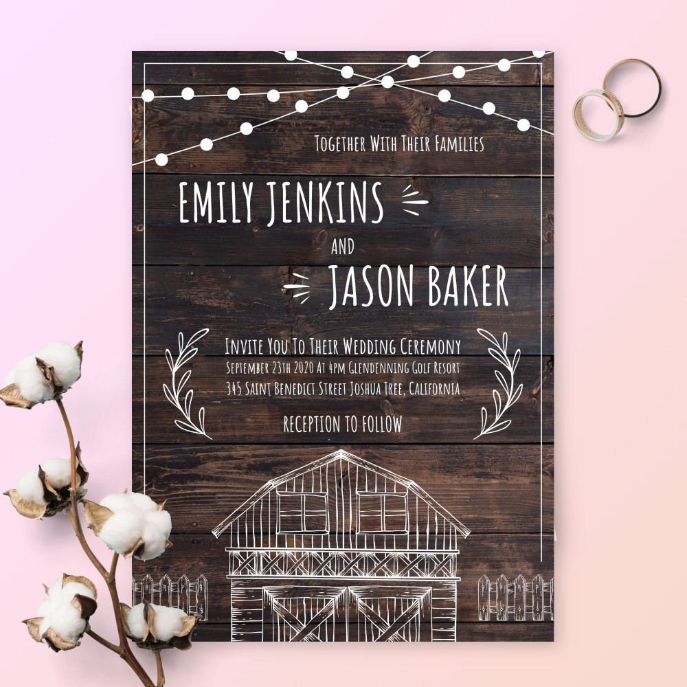 Customize and Download Rustic Wood Barn Wedding Invitation