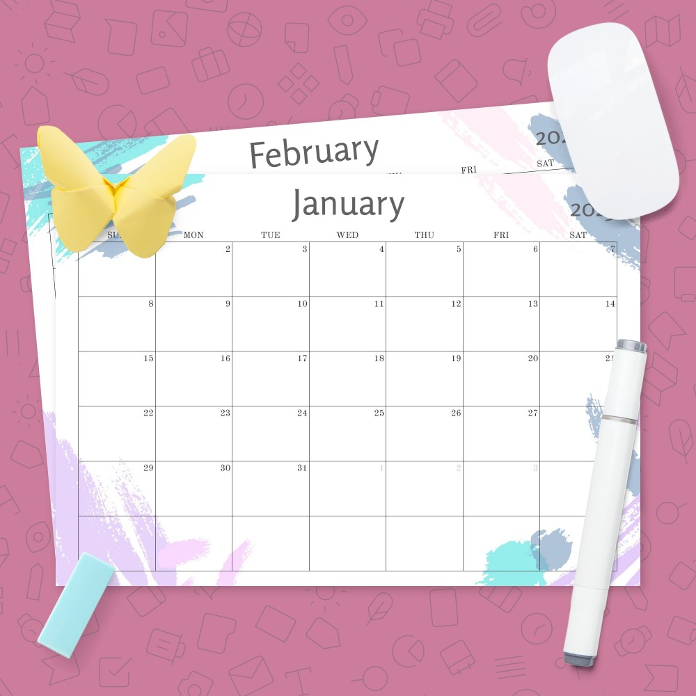 Download Printable Simple Colored Monthly Calendar Template