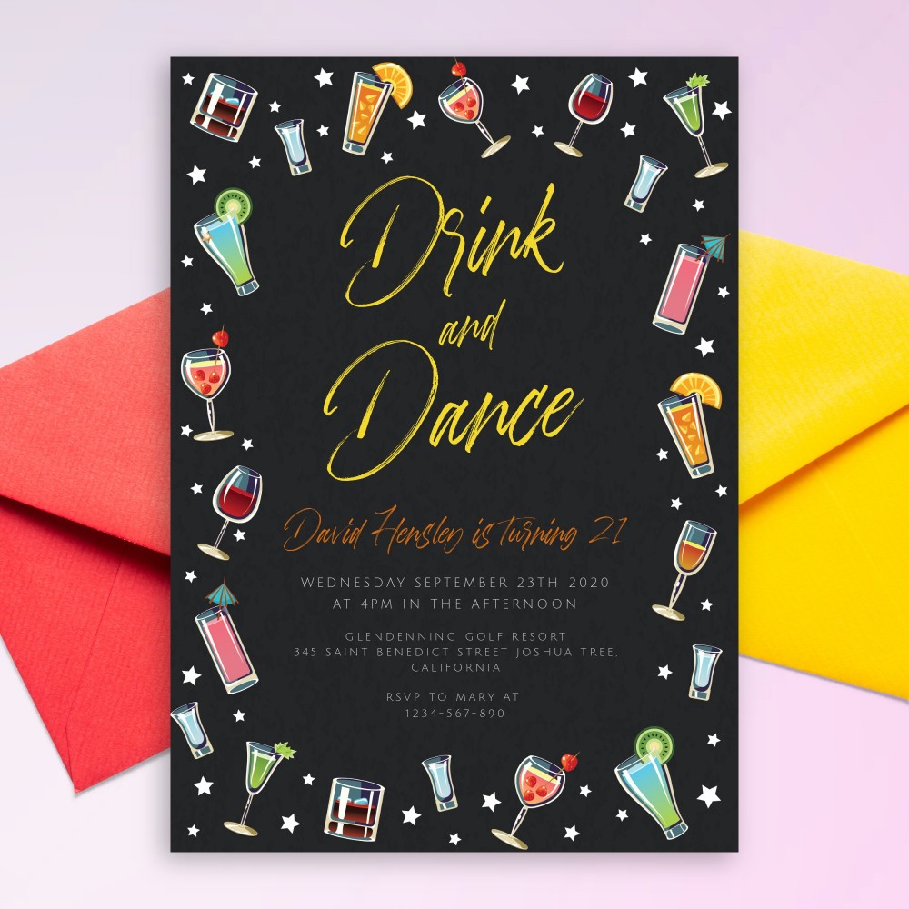 Customize and Download Stars and Cocktails Drink and Dance Party Invitation