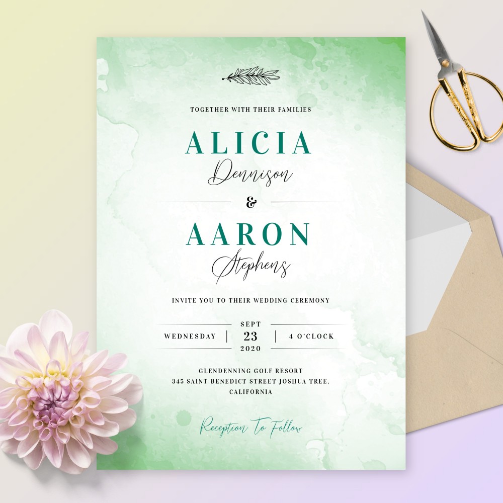 Customize and Download Stylish Green Watercolor Wedding Invitation