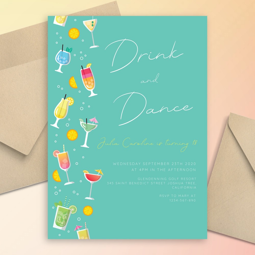 Customize and Download Summer Cocktails Dance Pool Party Invitation