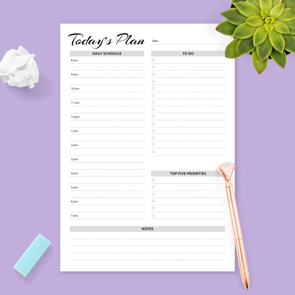 Download Printable Today&amp;#039;s Plan and To-Do list AM/PM Format Template