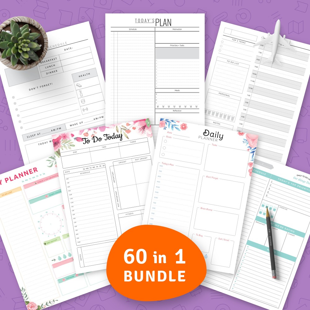 Download Printable Ultimate Daily Planner Templates Bundle (80 in 1) Template
