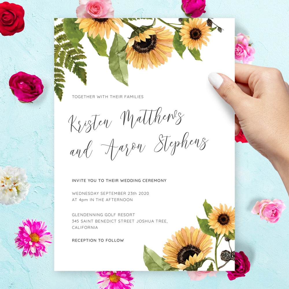 Customize and Download Watercolor Sunflowers Rustic Wedding Invitation