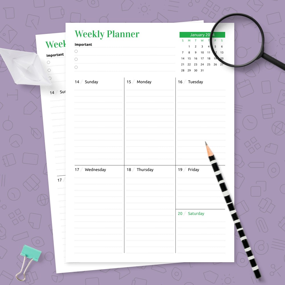 Download Printable Week On One Page Planner Template