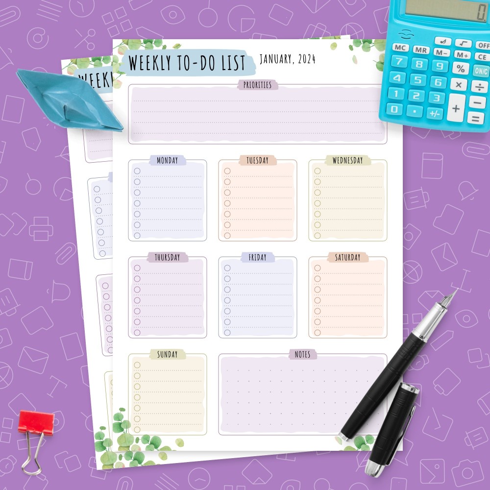 Download Printable Weekly To Do List - Eucalyptus Greenery Template