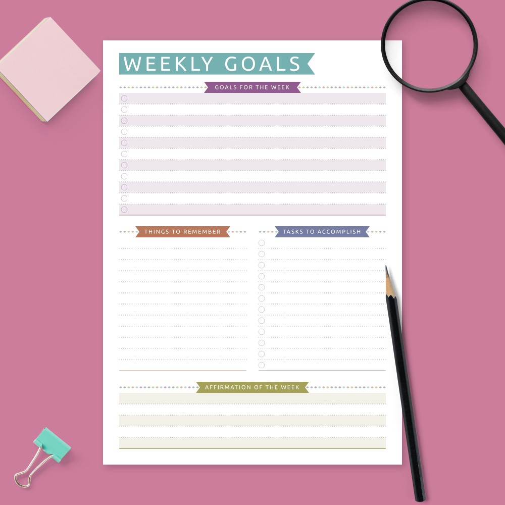 Download Printable Weekly Goal Setting - Colored Design Template