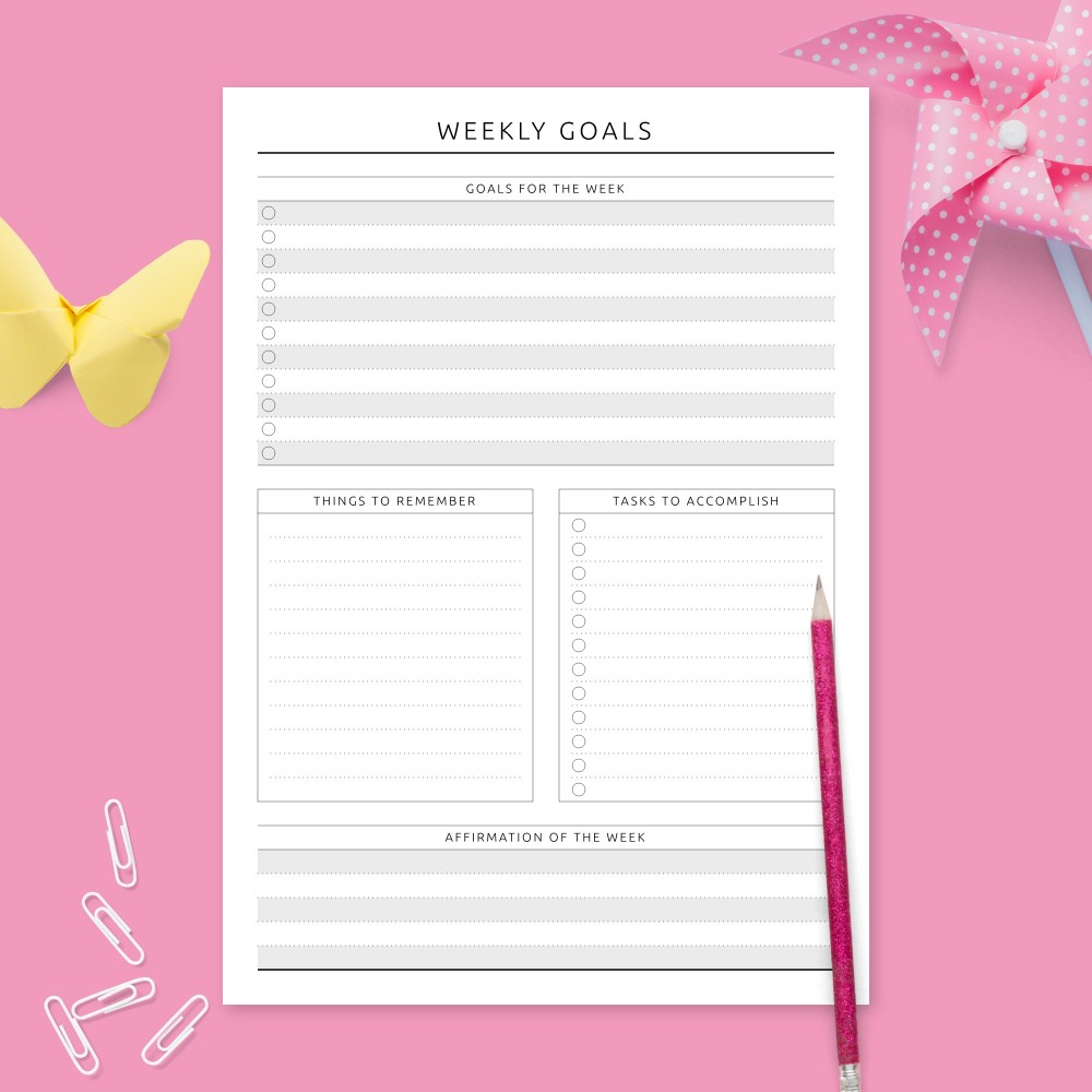 Download Printable Weekly Goal Setting - Formal Design Template