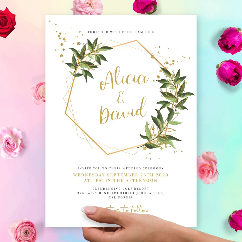 Customize and Download Willow Gold Geometric Wedding Invitation