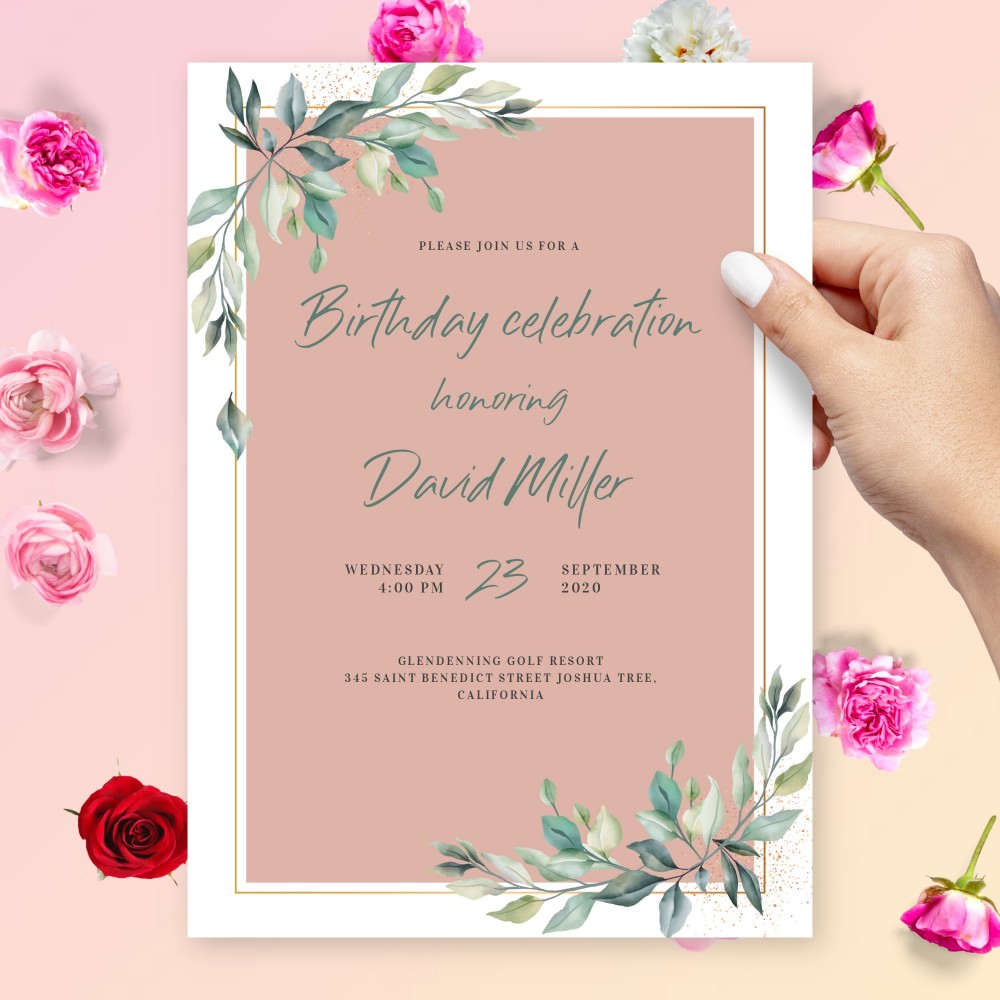 Customize and Download Willow Greenery Blush Birthday Invitation