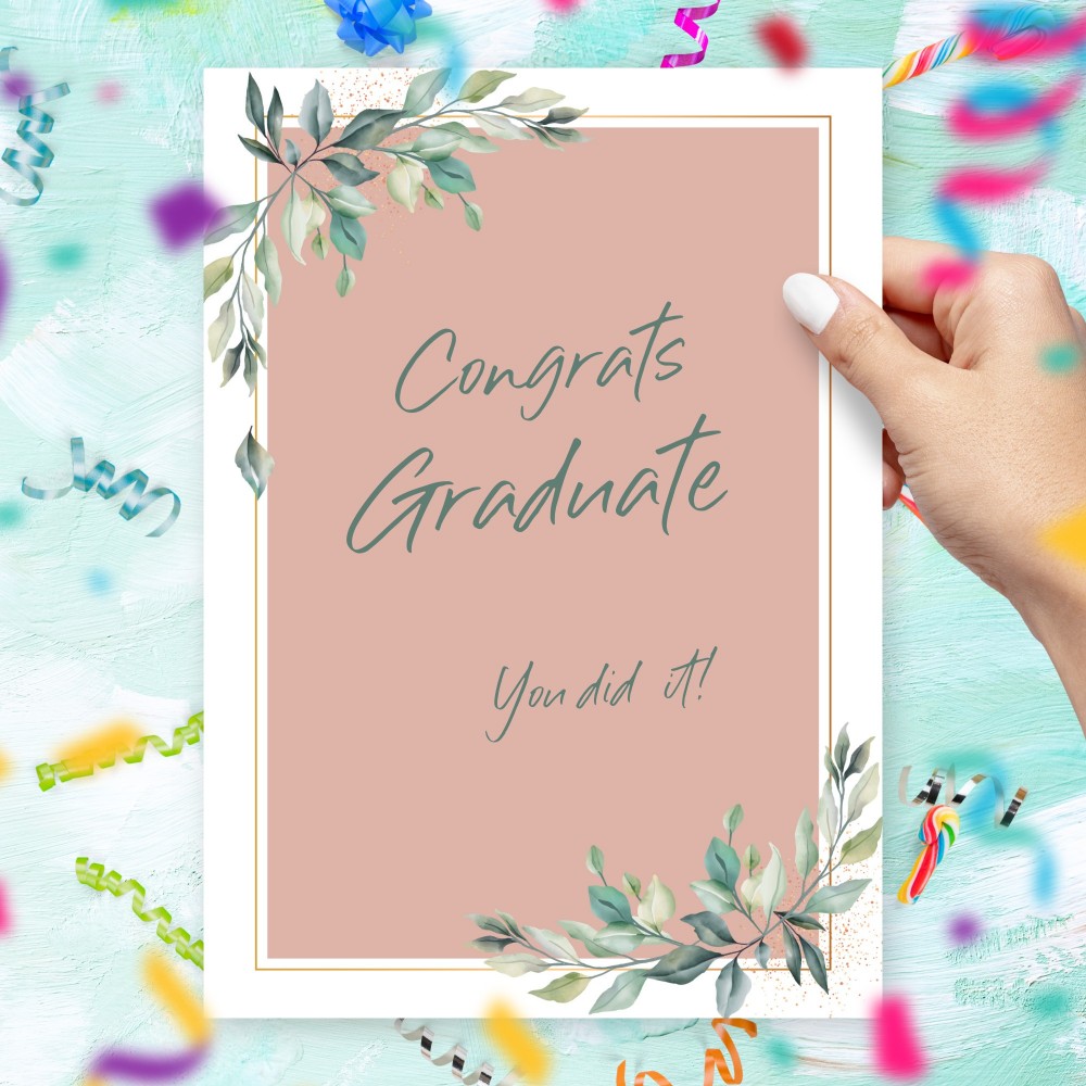 Customize and Download Willow Greenery Pink Graduation Card