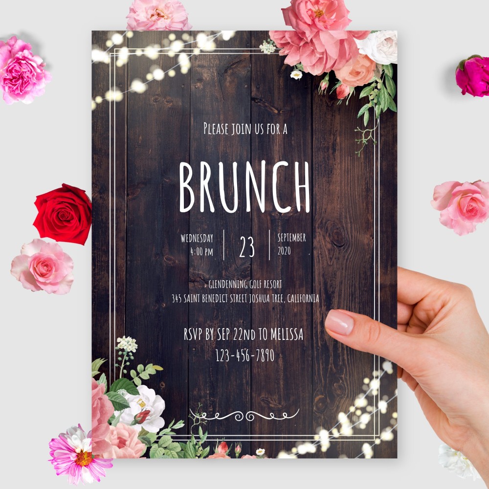 Customize and Download Wooden Barn Rustic Brunch Invitation